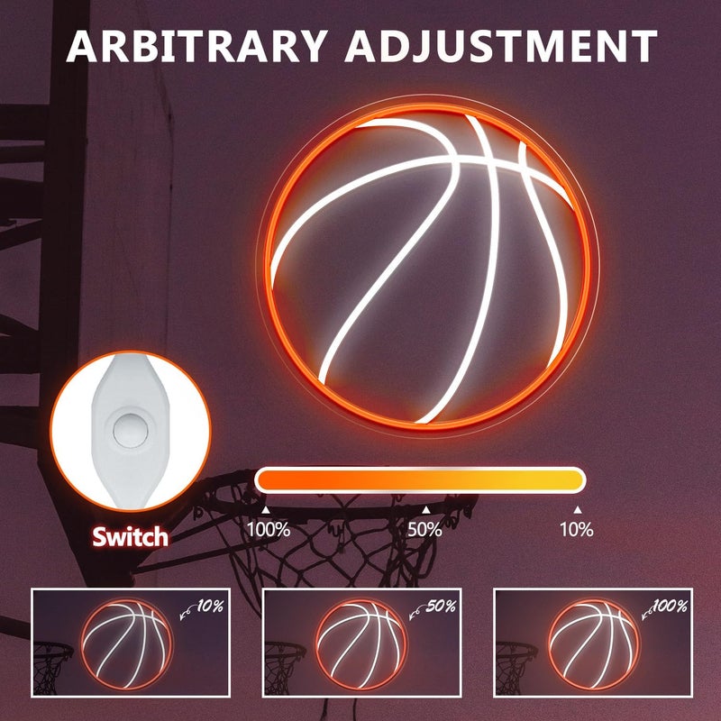 HAJAE Basketball Neon Sign, 12.6×12.6 Inch Basketball Led Neon Light, Dimmable LED Neon Signs for Wall Decor, Powered by USB Wall Decor Aesthetic, Sports Neon Signs for Room Bedroom Shop Decor - Image 5